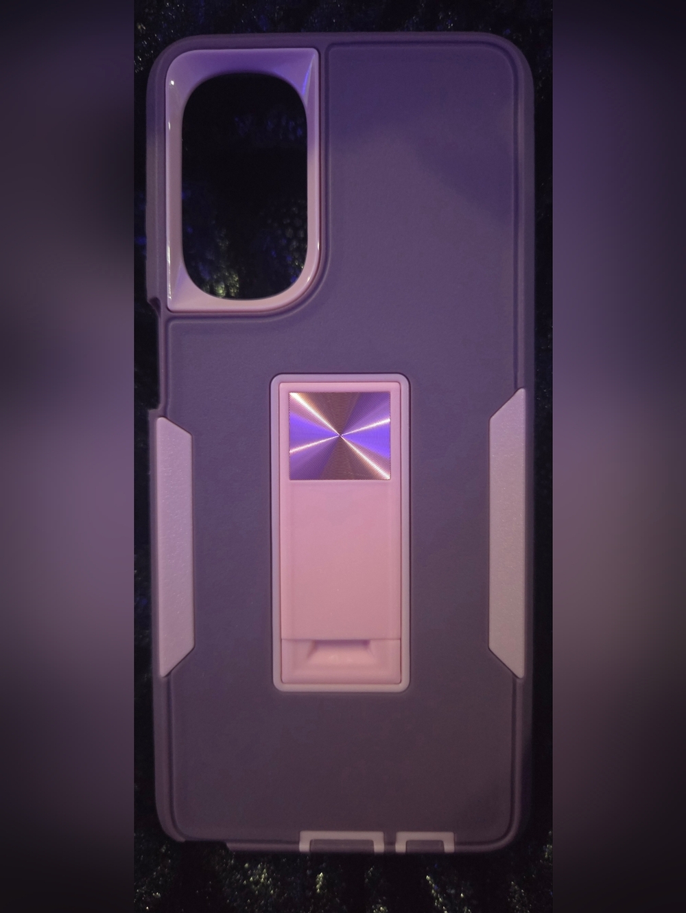 Moto STYLUS 5G 2022 - Purple Phone Case with Pink Kickstand and Tempered Glass.